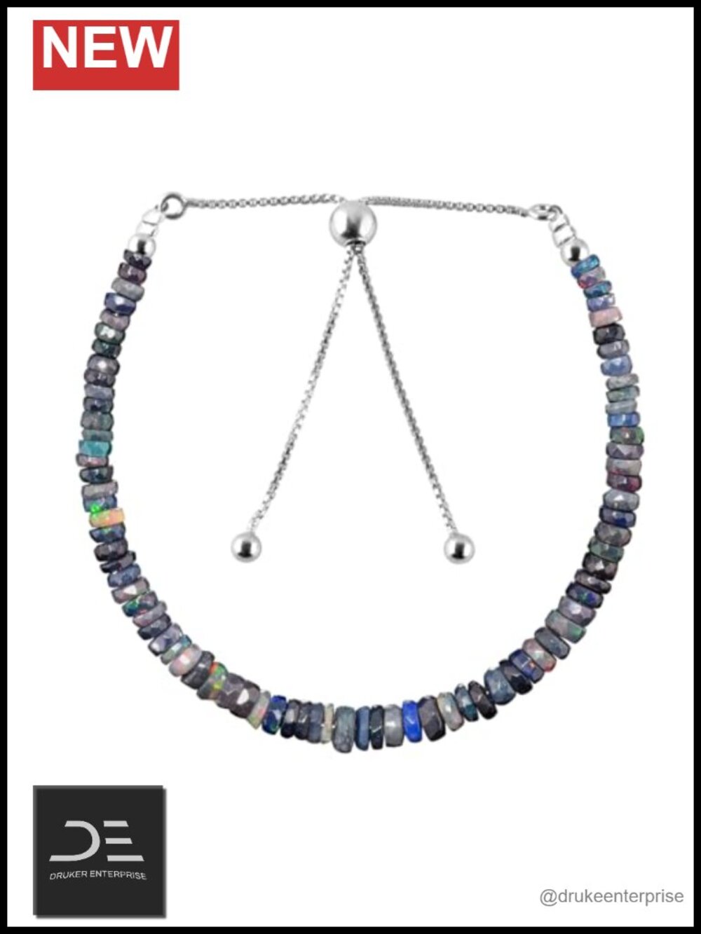 Natural Ethiopian Opal Beaded Bolo Bracelet 925 Sterling Silver Plated 10in